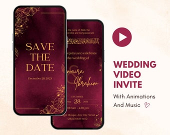 Digital Muslims Wedding Evite NIKKAH Invitation Muslim Wedding Invitation Islamic Wedding Video Invitation Baraat Invite MAROON WEDDING