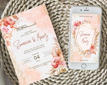 Pink Floral Islamic Digital Wedding Invite and Islamic Walima Card Muslim Wedding Card Wedding Video Invite Pakistani Wedding Reception
