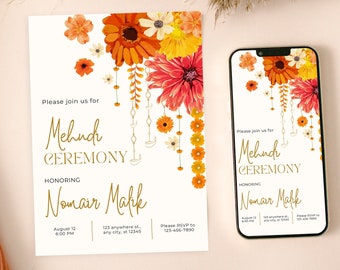 Mehndi Ceremony Card and Mehandi e-vite Mehendi invitation card, Holud Invitation, Dholki Haldi Mehendi Sangeet Mayoun