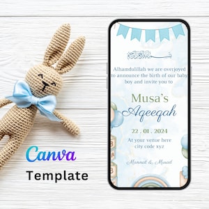 Anuncio de bebé musulmán, invitación digital de Aqeeqah, invitación animada de Aqiqah islámica, anuncio de nacimiento islámico, Aqiqah Aqeqah