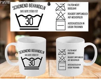 Schonend behandeln - Das gute Stück ist  20 30 40 50 60 70 | Tasse mit Motivdruck | 325ml | Keramik | Spülmaschinenfest | Kaffee | Tee