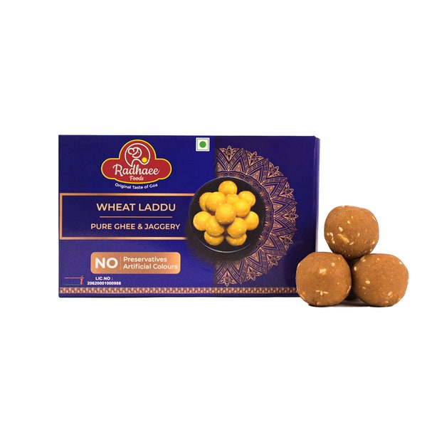 Radhaee Foods - Home Made - Pure Cow Ghee & Chemical Free Jaggery based Wheat Laddu 250GM - without artificial preservatives