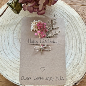 Geburtstagkarte, Happy Birthday, Trockenblumen
