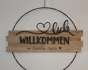 Personalisierter Türkranz mit Familiennamen Moderner Loop Kranz | Haustür Deko I Geschenk zum Einzug | Willkommensschild
