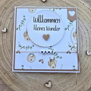Karte zur Geburt, Junge, Mädchen, personalisiert, Tiere, Eukalyptus