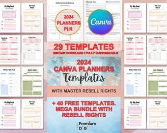2024 PLR Canva planner Bundle, Canva PLR Templates, Planners, Journals, Trackers, Printable, Master Resell Rights, PLR Products