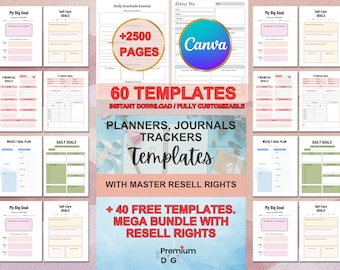 2500+ Pages PLR Canva Template Bundle, 200 Canva PLR Templates, Planners, Journals, Trackers, Printable, Master Resell Rights, PLR Products