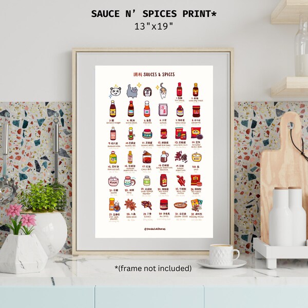 Asian Pantry Print 13x19, Kitchen Wall Art, Classic Asian Sauces, Wall Art Print, Functional art, Asian Pantry Art Print, pandacubstories