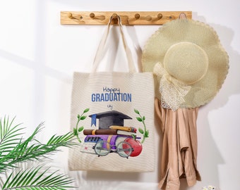 Happy Graduation Canvas Tote Bag, Custom Graduation Gift, Birthday Gift for Her, Gift for Mom, Best Friends Gift, Mother Gifts