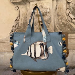 borsa mare con stampa pesci