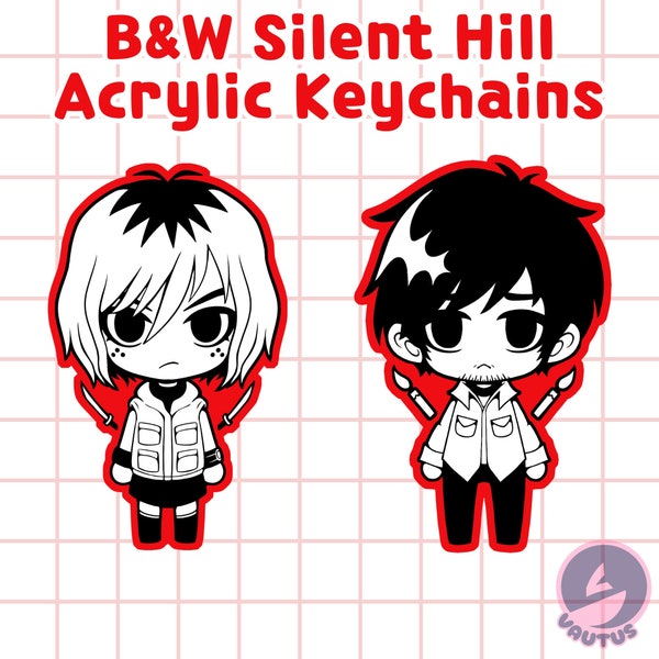 B&W Silent Hill Protag Acrylic Keychains