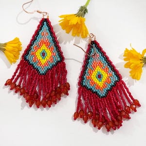 Fringe seed bead earrings, Miyuki fringe statement earrings, Boho chic jewelry, Handmade jewelry