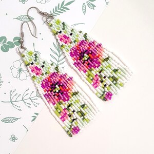 Fringe Seed Bead Dangle Earrings: Handmade Miyuki Floral Jewelry