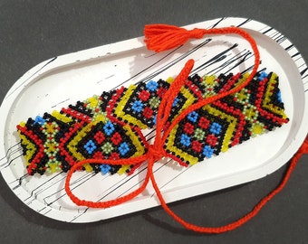 Colorful Ukrainian Sylyanka Choker, Handmade Matte Toho Bead Necklace, Geometric Seed Bead Collar