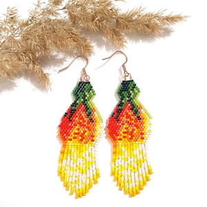 Kraaloorbellen met franjes, Miyuki-oorbellen, bloemenoorbellen, kralenoorbellen, kralensieraden, kralenoorbellen.