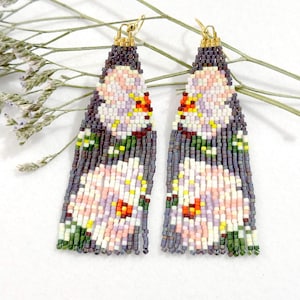 Miyuki Seed Bead Flower Earrings: Handmade Fringe Dangle Earrings
