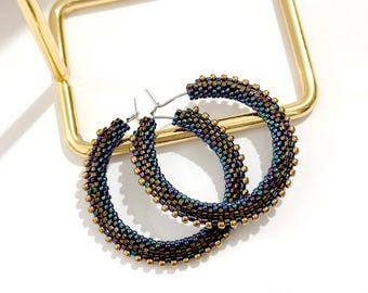 Beaded Hoop Earrings | Miyuki Delica Beadwork | Hypoallergenic Jewelry