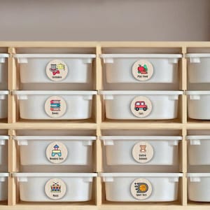 Montessori Wooden Colorful Labels For Toys Storage, Wooden Labels For Trofast Drawers, Custom IKEA Kallax Wooden Tag Toy Labels Playroom