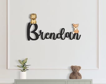 Custom Wood Name Sign: Animal Theme Nursery Decor