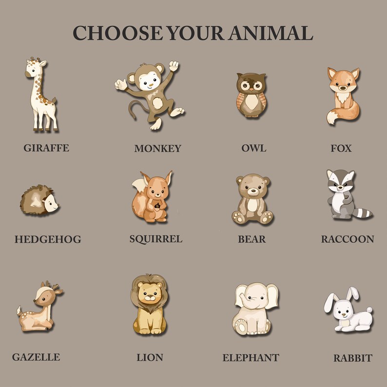 Custom Animalthemed Name Sign Wall Decor With Your Child's Name Wall Decor Baby Shower