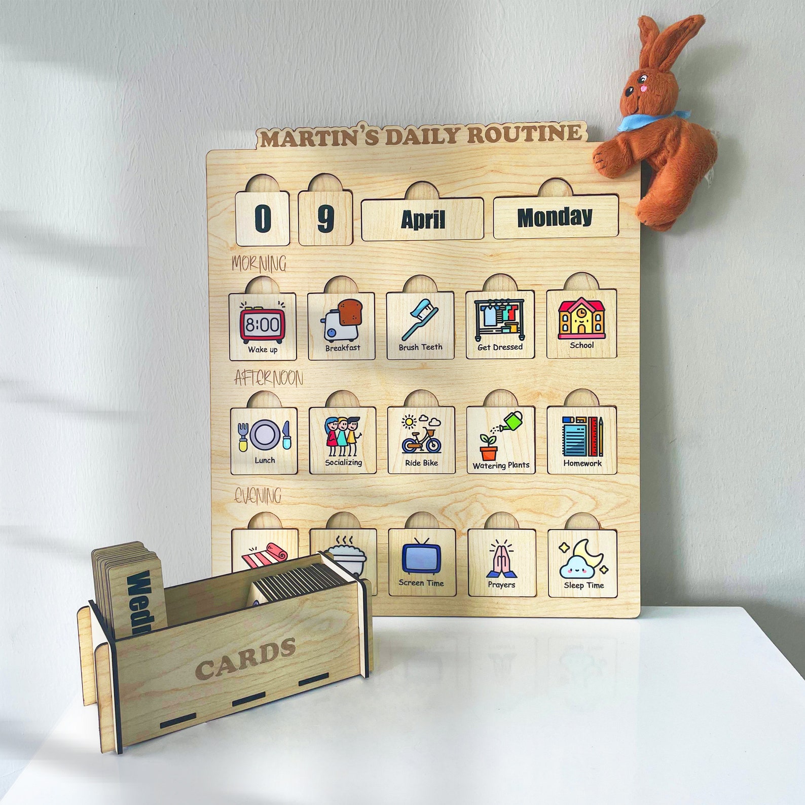 Personalized Wooden Daily Routine Chart, Visual Schedule ...