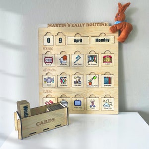 Personalisiertes Tagesablaufdiagramm aus Holz, visueller Zeitplan, Verantwortungstafel für Kinder, Kinderarbeitsdiagramm, Tagesplaner, Tagesrhythmuskarten