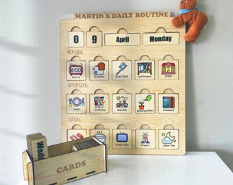 Personalized Wooden Kids Daily Routine Chart: Visual Schedule