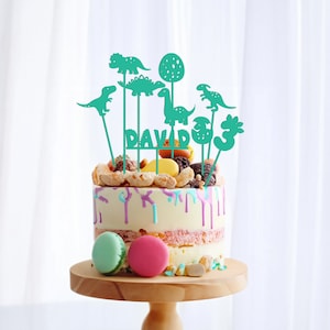 Custom Dinosaur, Name, Age Cake Topper Set - Party Decor - Cake Topper Set
