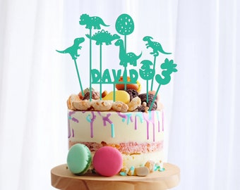 Custom Dinosaur Birthday Cake Topper Set: Personalized Party Decor