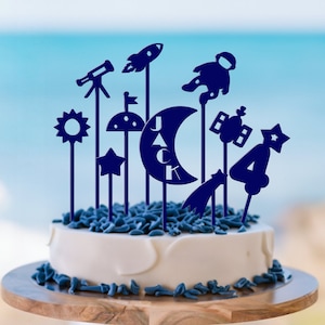Gepersonaliseerde set Space Cake Toppers - Acryl Cake Topper - Aangepaste Cake Topper - Taartversieringen - Verjaardagstaart - Naam Cake Topper