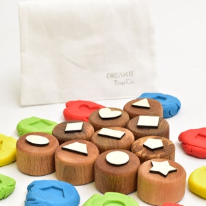 Set Maple Wood Geometric Shapes Play-Dough Stamp: Montessori Toys, Kids Toys, Educational Toys, Wooden Toys, Personalized Stamp