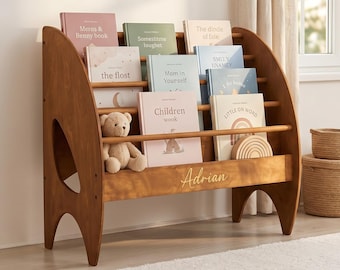 Montessori Bookshelf, Nursery Kids Room Wooden Decor, Front Facing Display Toddlers Bookshelf, Montessori Furniture, Kids Book Storage Ideas