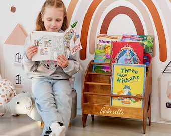Kids Book Shelf, Montessori Nursery Wooden Toddler Bookshelf, Childrens Bookshelf, Toddlers Bookcase Wood, Kids Room Decor Furniture Storage
