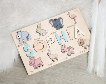 Wooden Name Puzzles for Toddlers | Baby Custom Puzzle Board | Personalized Kids 1st Valentines Day Gift | Baby Girl Gifts | Child Present