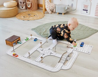 Pista de coches de madera personalizada, juguete Montessori