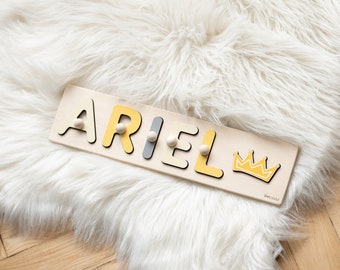 Baby Name Puzzle with Pegs Personalized Puzzle Name Gift Montessori Toddler Toys Custom Toy for Baby Boy 1st Birthday Custom Wooden Toy Kids