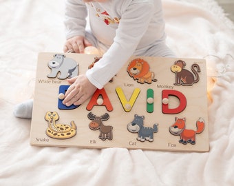 1st Birthday Personalized Name Puzzle Gift for Toddlers Wooden Toys 2 Years Old Custom Toys Baby Shower Christmas Gifts Kids Toddler Decor