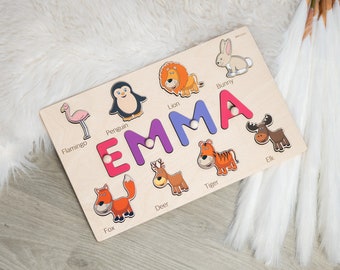 Baby Girl Name Puzzles with Animals | Baby Easter Gift | Birthday Gifts Toddlers | Educational Toys Kids | 1 2 Years Old Montessori Wooden