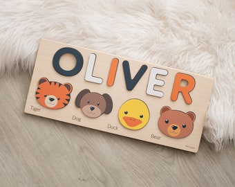 Montessori Board Puzzle for Baby, Wooden Name Puzzle for Toddlers, Personalized Gift for Baby Boy, 1st Birthday Boy Gifts, Kids Wood Toys