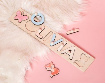 Namenspuzzle, Baby Mädchen Namen Puzzle, personalisierte Kleinkind Geschenk, Geschenke für Kinder, Kinderzimmer Namen Zeichen, Kinder Holzspielzeug, erstes Weihnachtsgeschenk, Neugeborene