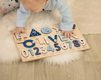 Custom Name Puzzle with Shapes & Numbers. Educational Montessori Toy Puzzle For Toddlers. Personalized Birthday Gift For Kid. Sensory Toys