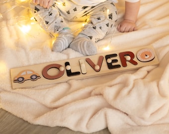 Puzzle con nome bambino con mollette, regalo con nome puzzle personalizzato, giocattoli Montessori per bambini, giocattolo personalizzato per neonato, giocattolo in legno personalizzato per il 1° compleanno