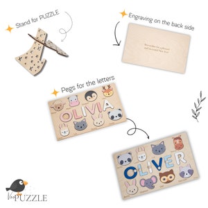 Casse-tête Montessori personnalisé, cadeau pour bébé de 1 an, nom de casse-tête avec animaux, cadeaux de 1er anniversaire, jouets en bois, bébé, enfants, tout-petits image 8