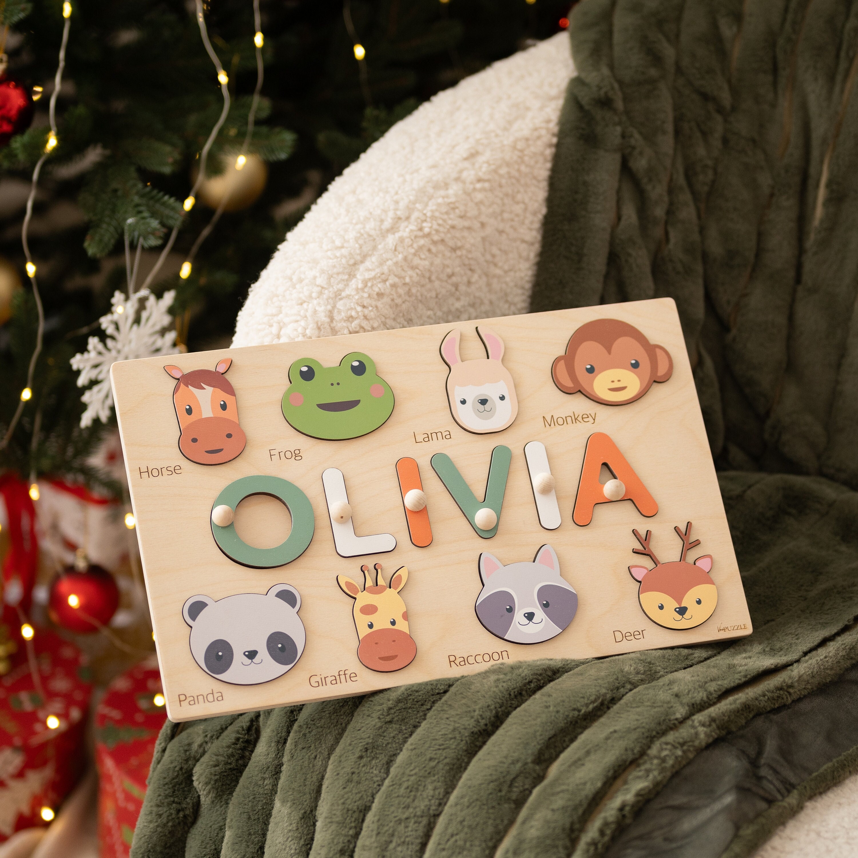 Name Puzzle Personalized, Wooden Puzzle With Animals, Birthday Gifts For Toddlers, Gift For Baby Girl, Custom Animal Toy, Montessori Toys