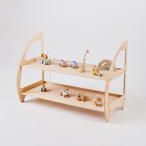 Toy Shelf Kids Playroom Montessori Open Shelf for Toys Books Kids Furniture Toys Organizer Wooden Toddler Storage Child 2 Tier Shelf Nursery