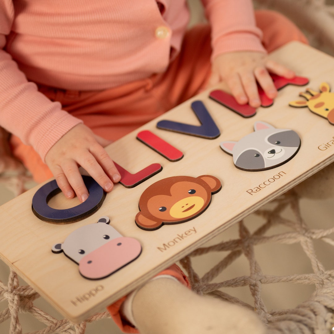 Personalized Baby Gift Name Puzzle With Animals, Birthday Gifts Busy