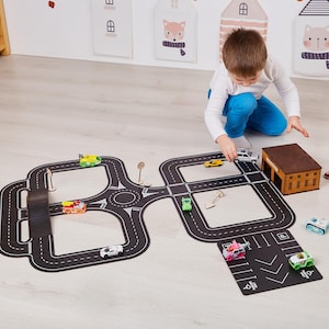 Toy Car Track Set Pretend Play Car Set Wooden Road Track with Garage Personalized Birthday Gift for Boys Montessori Toys for Kids Toddlers