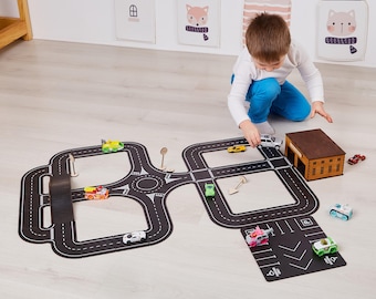 Spielzeugauto Track Set Pretend Play Car Set Holzstraße Track mit Garage Personalisiertes Geburtstagsgeschenk für Jungen Montessori Spielzeug für Kinder Kleinkinder