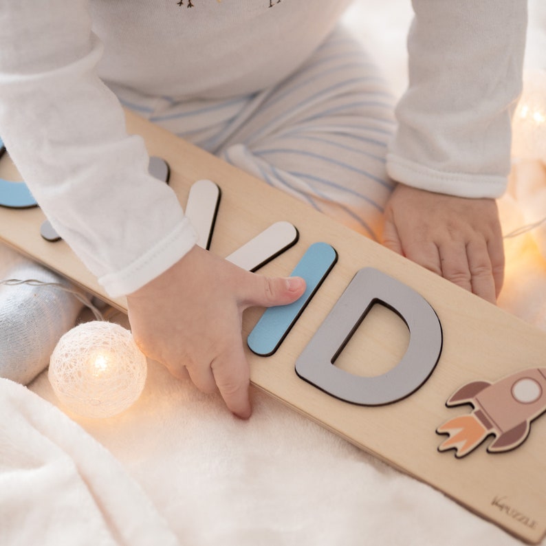 Casse-tête personnalisé avec nom pour bébé, cadeau, nom, jouets Montessori pour tout-petit, jouet personnalisé pour bébé garçon, 1er anniversaire, jouet en bois personnalisé pour enfants image 5