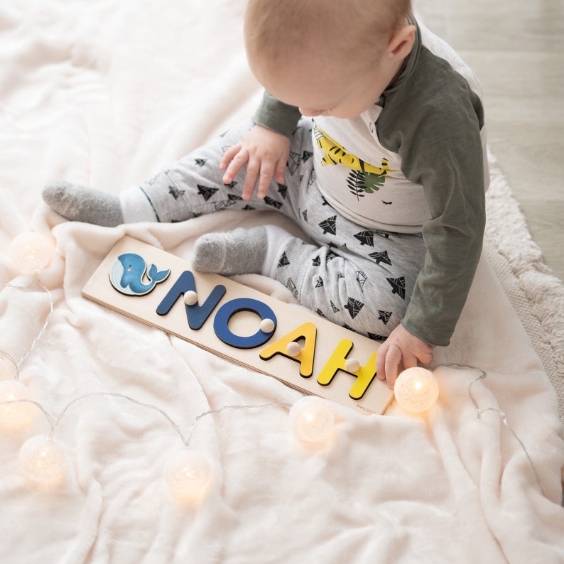 Wooden Baby Boy Name Puzzle Personalized Gift for Toddlers 1 Year Old ...